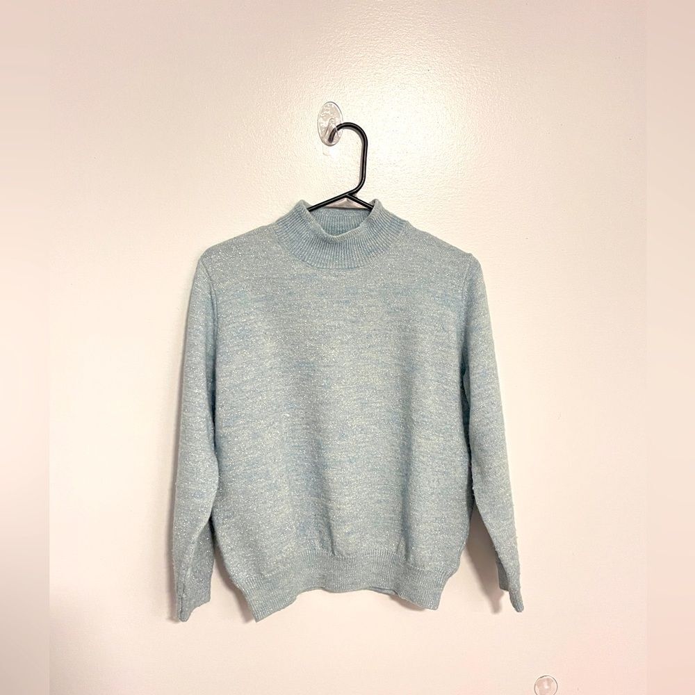 Alfred Dunner Blue Metallic Knit Sweater Sz Small petite